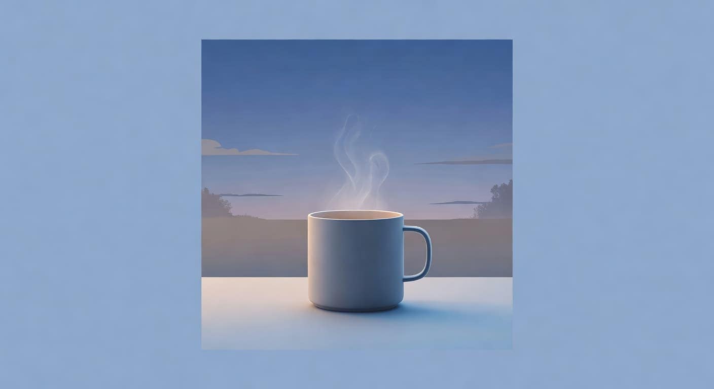 A soft glowing orb rests gently within a serene, cool blue environment to represent peaceful rest. The clean composition features smooth gradients and neutral tones, evoking a quiet midnight atmosphere.